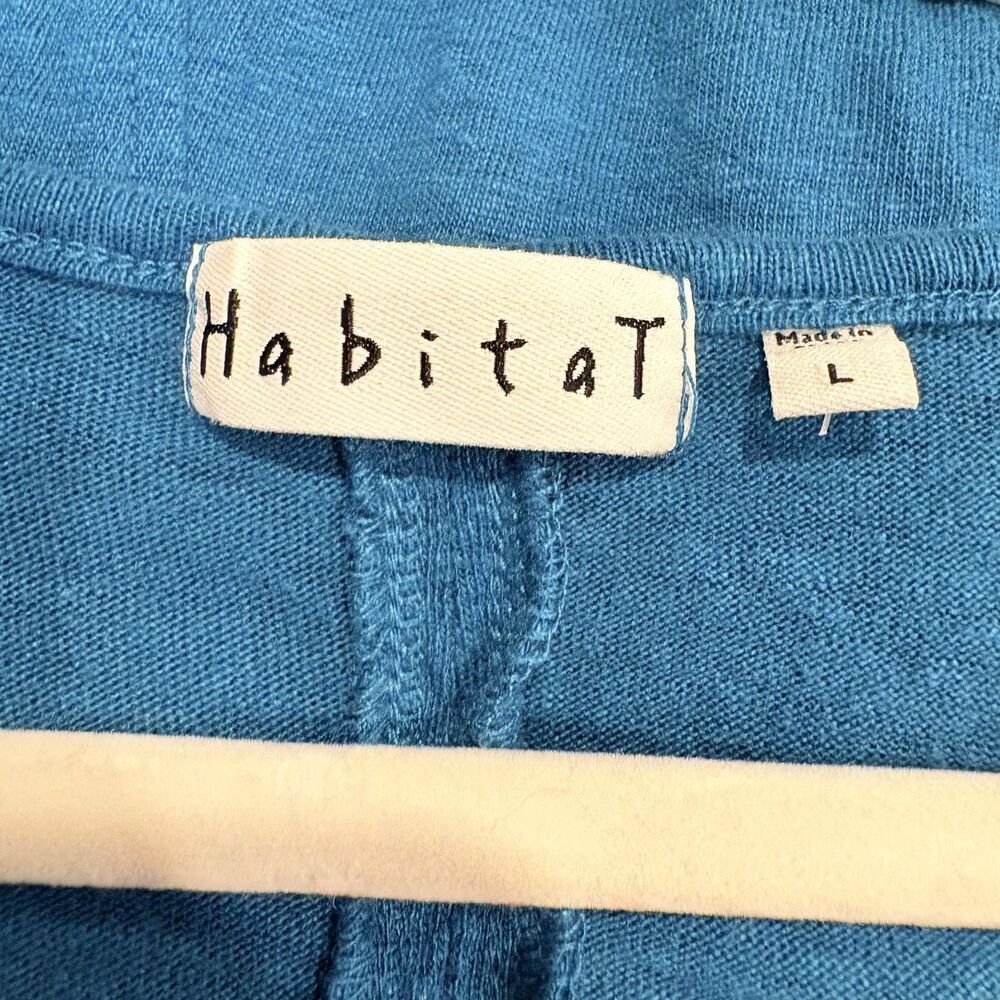 Habitat Tunic Blouse Womens Large Blue Linen V Neck 3/4 Sleeve Pocket Top - Picture 5 of 7